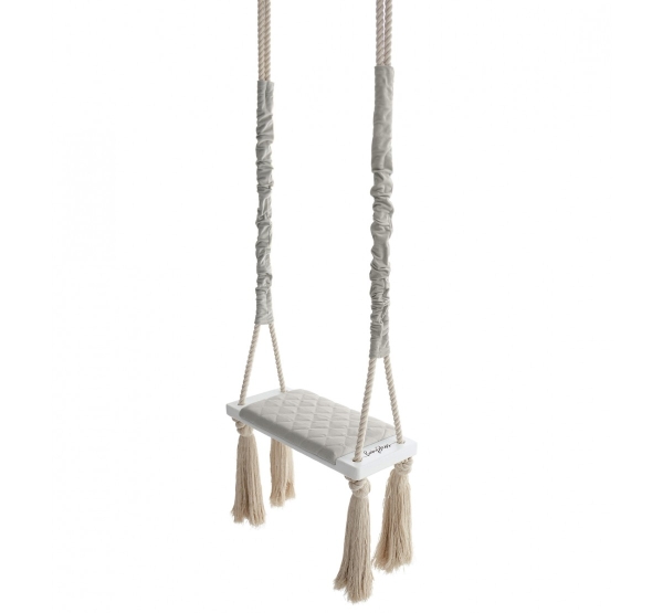 huśtawka z frędzlami ecru Wood Swing