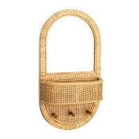 Boho rattanowe lustro Mees z półką
